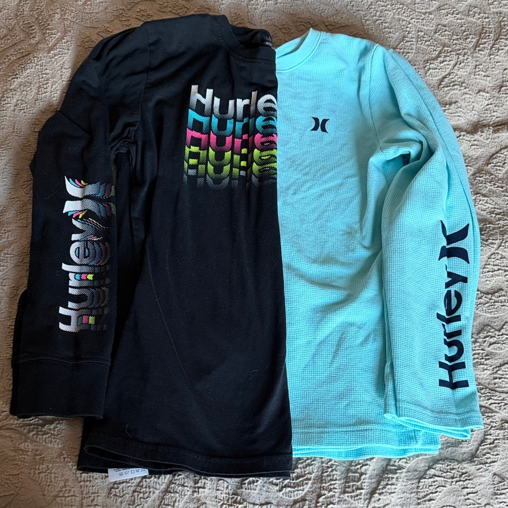 Hurley Kids' Black and Aqua Long Sleeve Tees set of 2